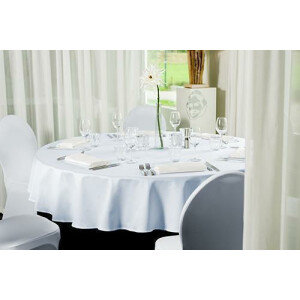 Tischdecke Baumwolle mit Satinband Weiß Ø 160cm