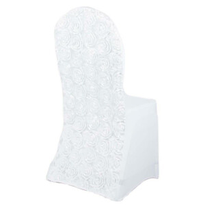 Budget chair cover stretch rose design back-side white